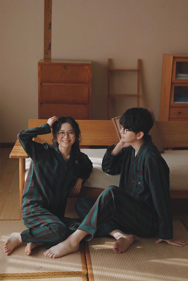 Matching Couple Cotton Pajamas Set with Puppy Embroidery
