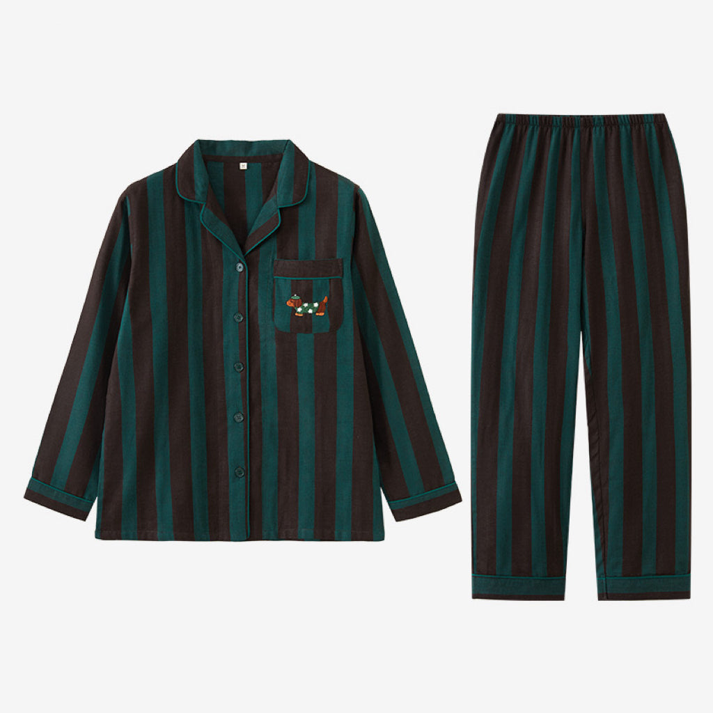 Matching Couple Cotton Pajamas Set with Puppy Embroidery