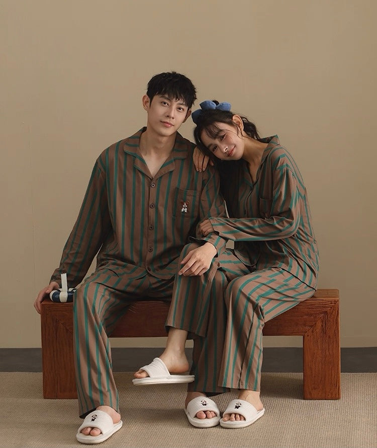 Couple Matching Cotton Pajamas – Soft Striped Sleepwear, Gift Set for Lovers