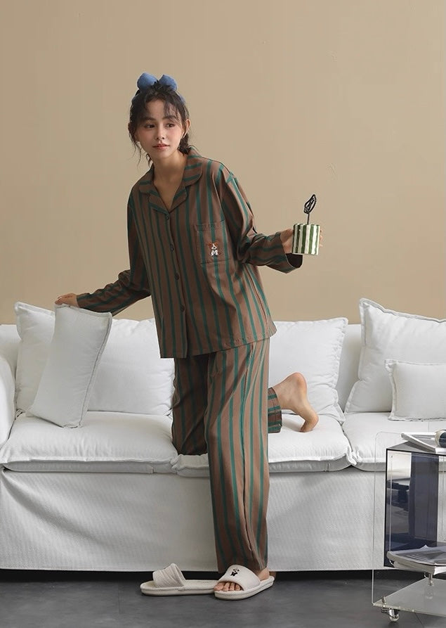 Couple Matching Cotton Pajamas – Soft Striped Sleepwear, Gift Set for Lovers