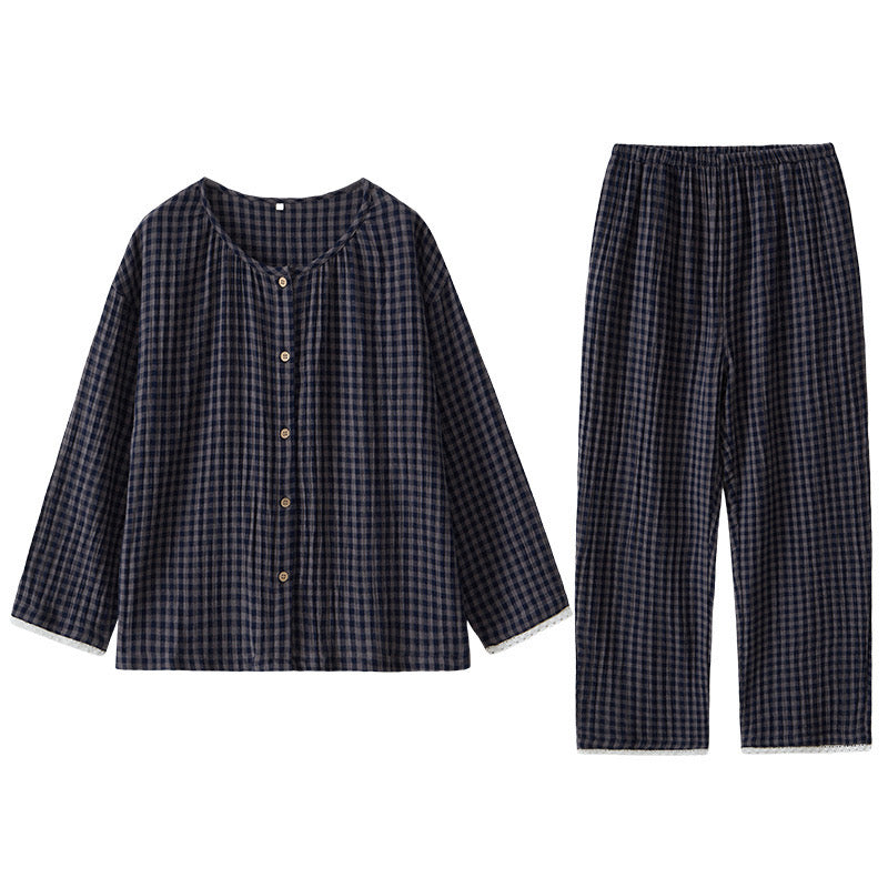 Brushed Cotton Plaid Pajamas Set – Cozy Warm Loungewear for Women, Autumn Winter Sleepwear
