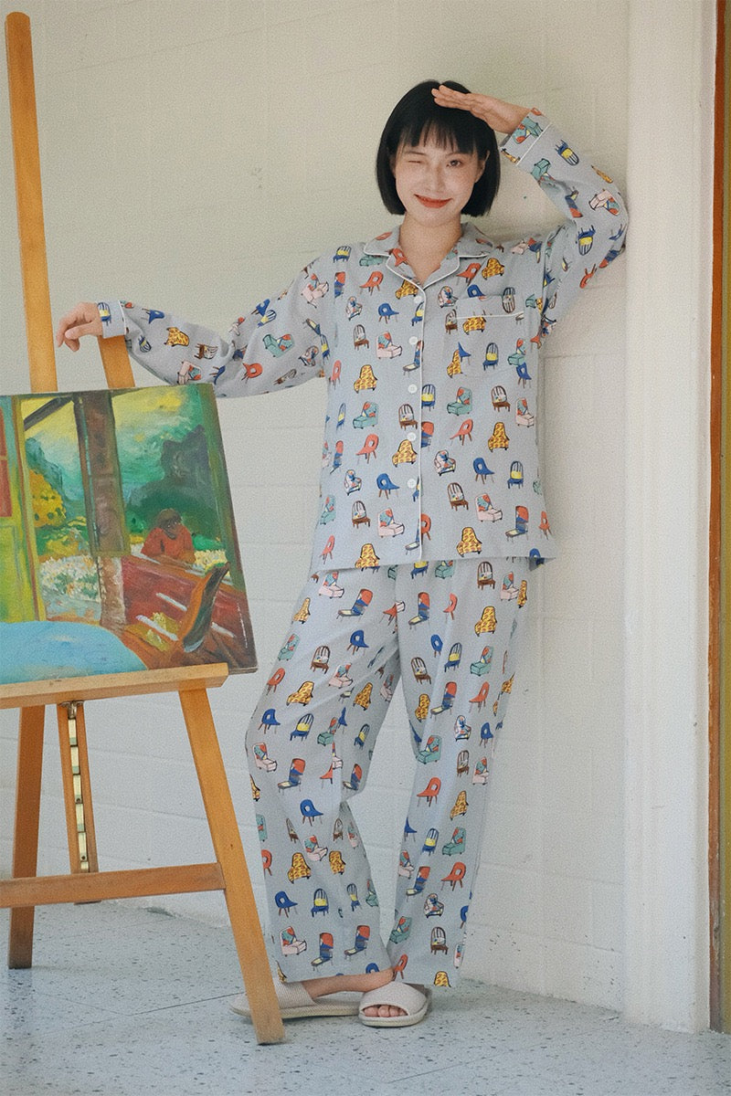 Women’s Brushed Cotton Pajama Set – Soft All-Cotton Sleepwear with Cute Print, Gift-Ready
