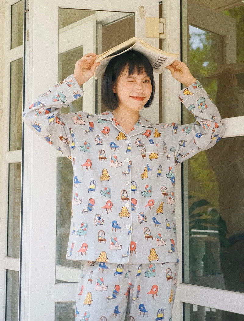Women’s Brushed Cotton Pajama Set – Soft All-Cotton Sleepwear with Cute Print, Gift-Ready