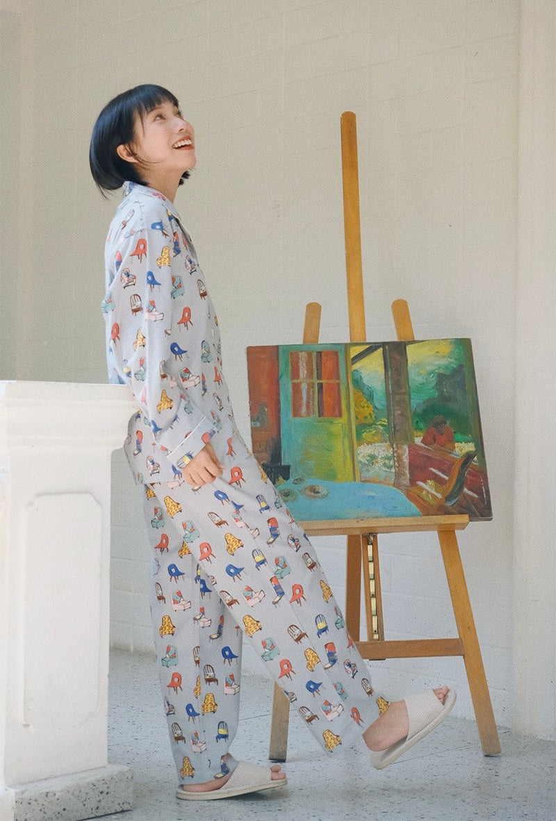 Women’s Brushed Cotton Pajama Set – Soft All-Cotton Sleepwear with Cute Print, Gift-Ready