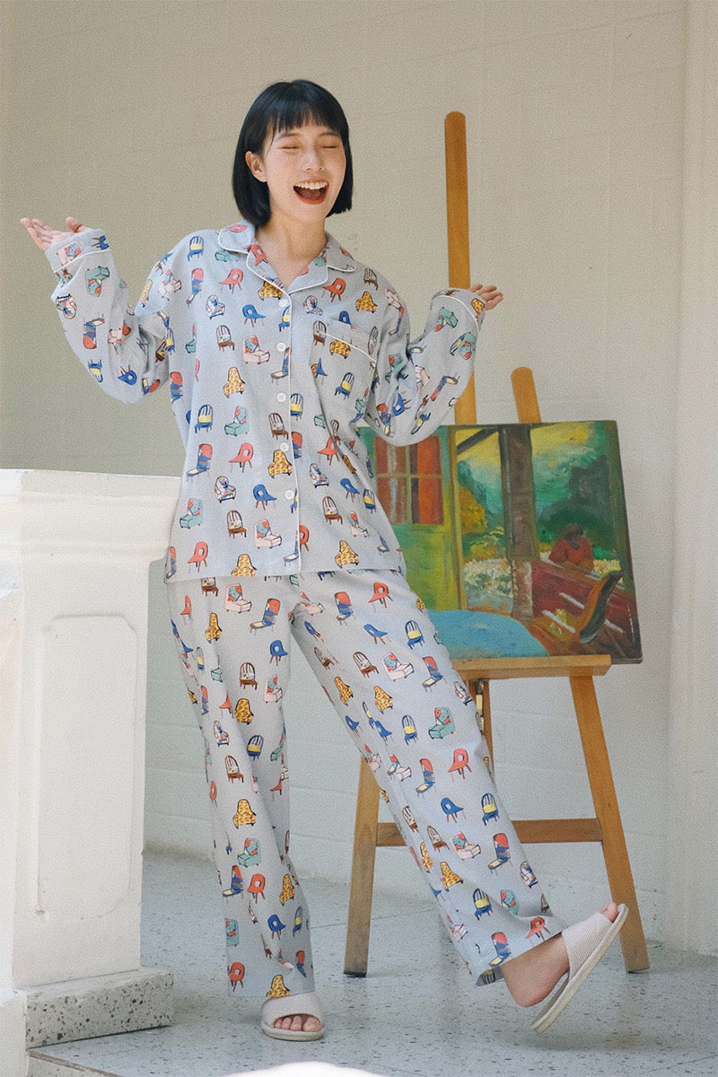 Women’s Brushed Cotton Pajama Set – Soft All-Cotton Sleepwear with Cute Print, Gift-Ready