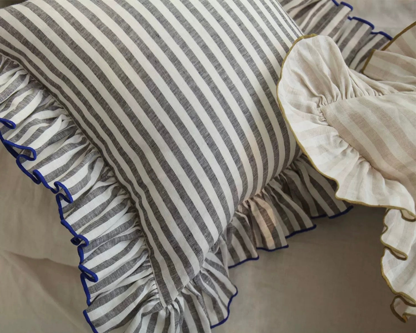 Striped Linen Pillow Cover with Ruffled Edge – Square & Rectangular Sizes detail view 10 from Etcozy