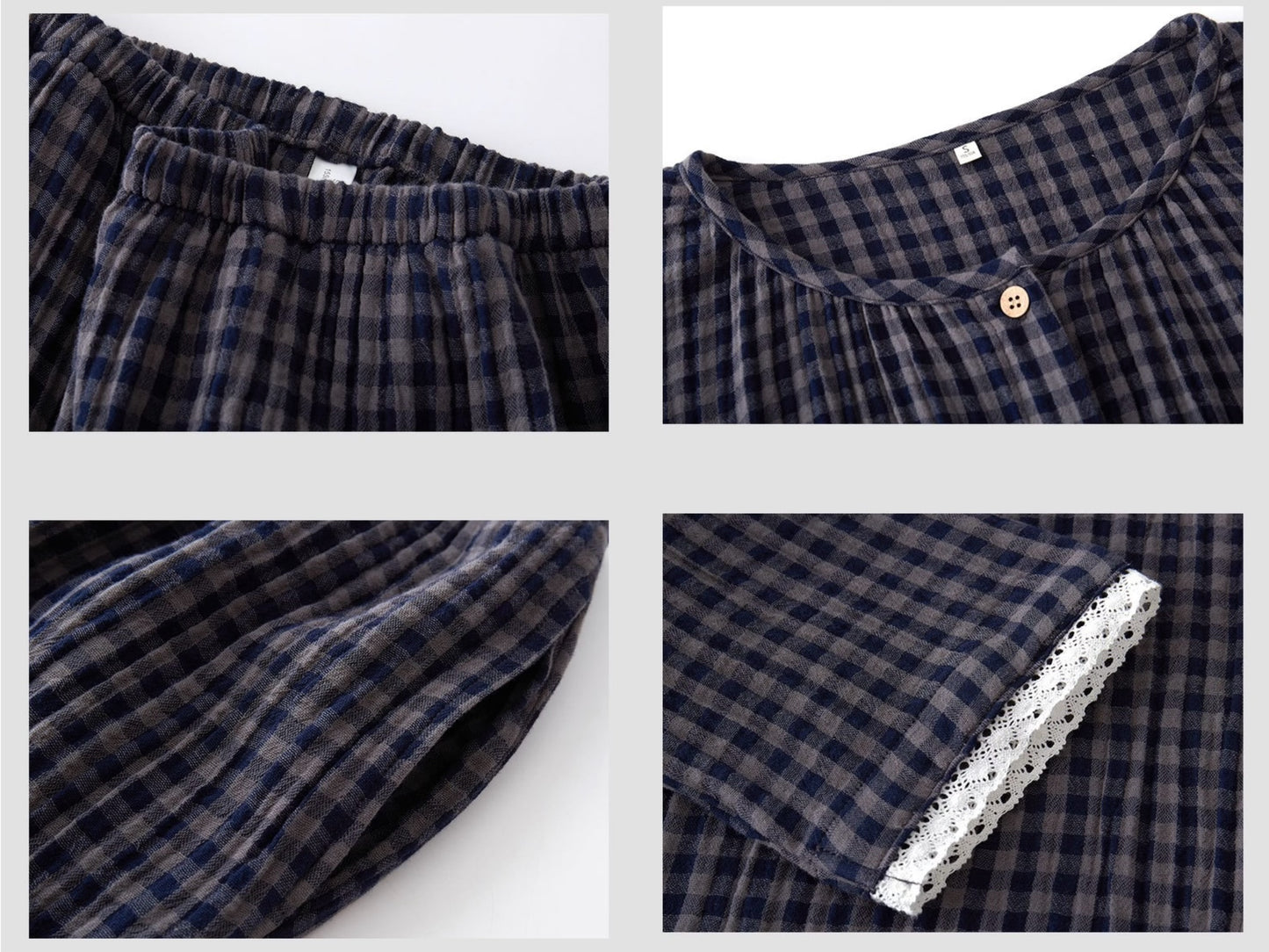 Brushed Cotton Plaid Pajamas Set – Cozy Warm Loungewear for Women, Autumn Winter Sleepwear
