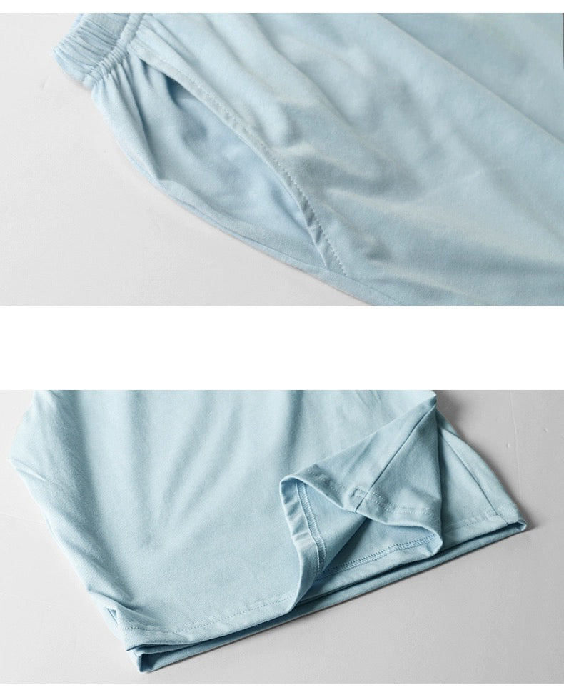 Baby Blue Men's Pajama Set, Pure Cotton PJ with Shirt-Style Top, Pocketed Shorts, Pajamas For trip