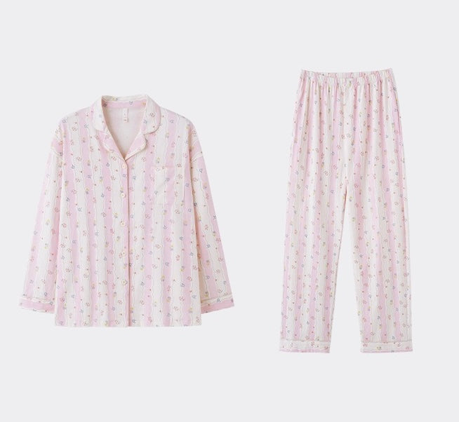 Cotton Pajamas Set – Pink Floral Women’s Loungewear, Cozy Spring Sleepwear