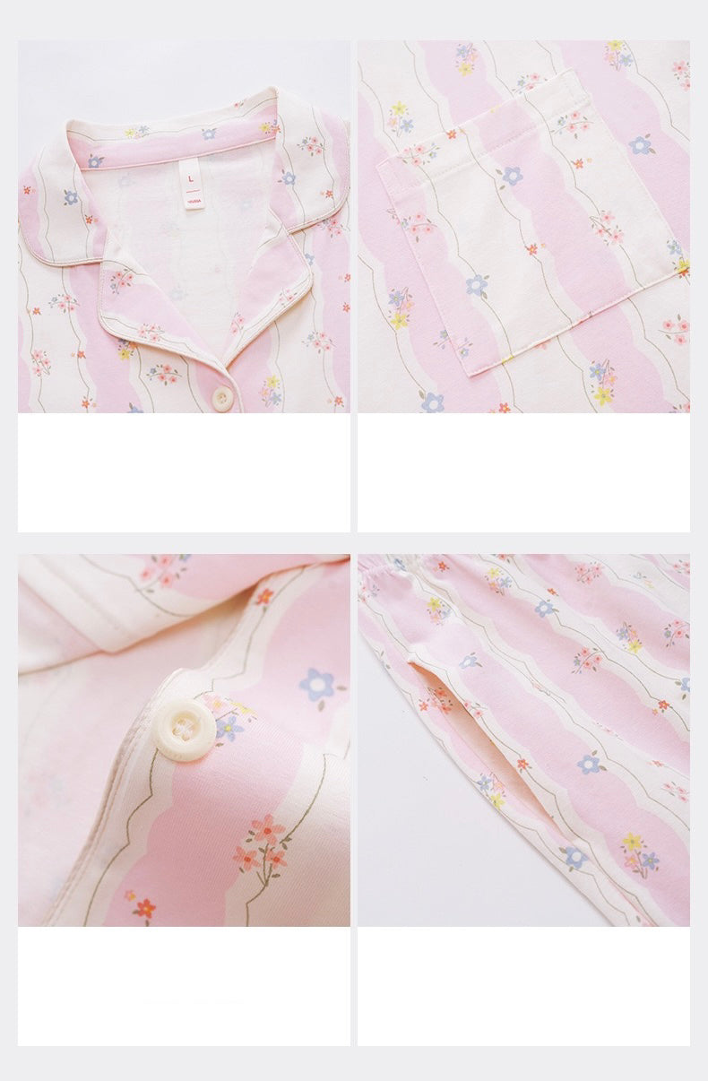 Cotton Pajamas Set – Pink Floral Women’s Loungewear, Cozy Spring Sleepwear