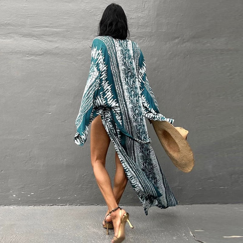 Boho Kimono Cover Up Women’s Long Beach Cardigan | Summer Swimwear Robe