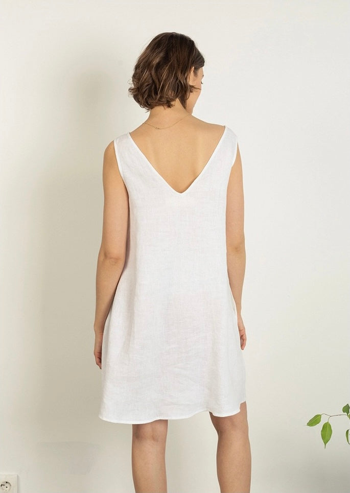 Handmade 100% Linen White Summer Dress – Minimalist Sleeveless A-Line