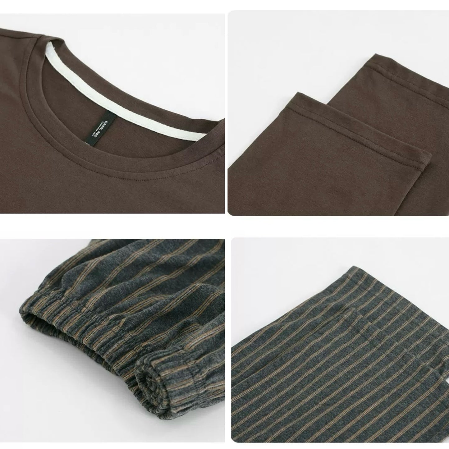 Men’s Cozy Cotton Lounge Set – Long Sleeve Top & Striped Pants Pajamas