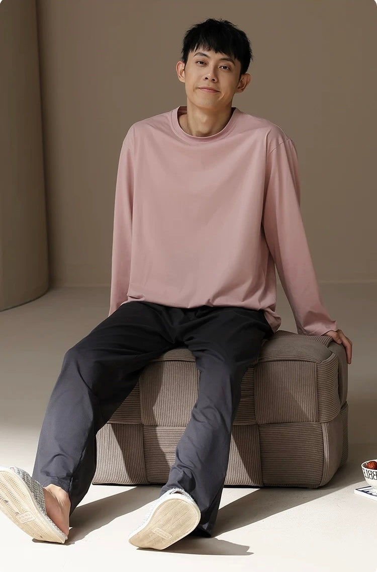 Men’s Cotton Pajama Set – Gray Pink & Dark Gray | Cozy Winter Loungewear