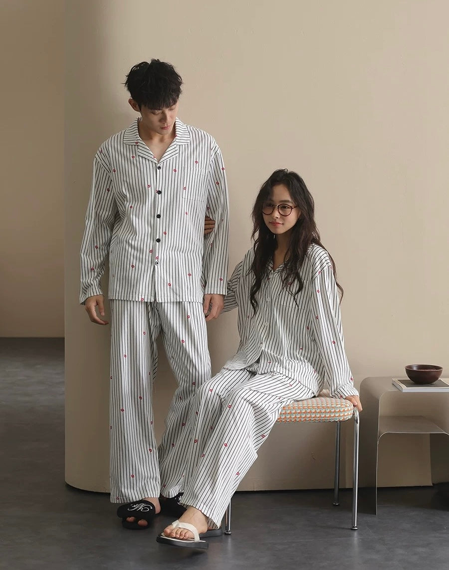 Matching Couple Pajamas Set – Cotton Striped Loungewear for Him & Her