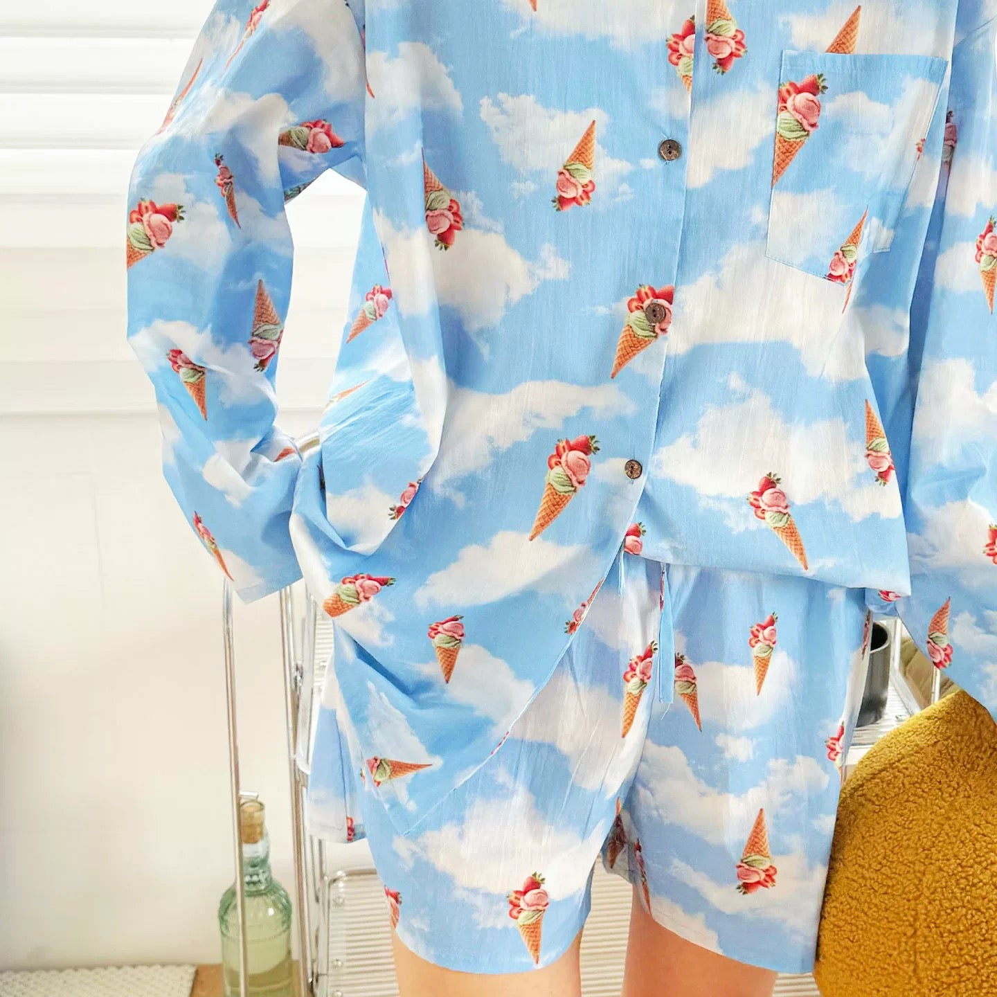 Ice Cream Print Pajama Set – Cute Cotton Loungewear for Women & Teens