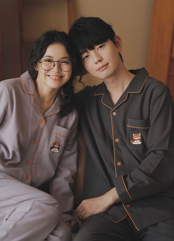 Cozy Winter Cotton Couple Pajamas Set – Soft Brushed Fabric, Warm & Safe