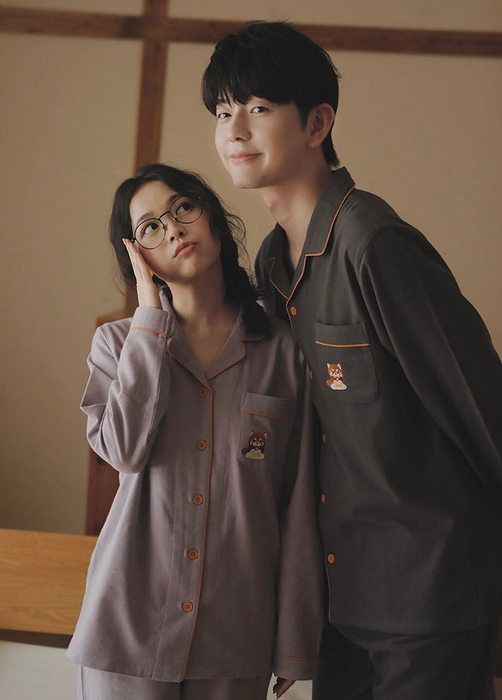 Cozy Winter Cotton Couple Pajamas Set – Soft Brushed Fabric, Warm & Safe