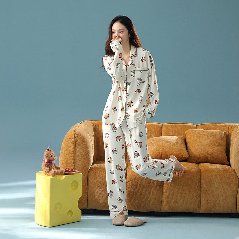 Cartoon Print Cotton Pajamas Set for Couples – Cozy Homewear Loungewear