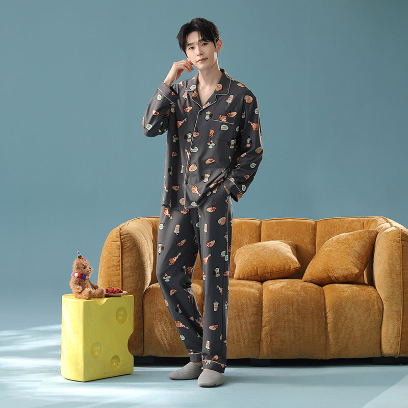 Cartoon Print Cotton Pajamas Set for Couples – Cozy Homewear Loungewear