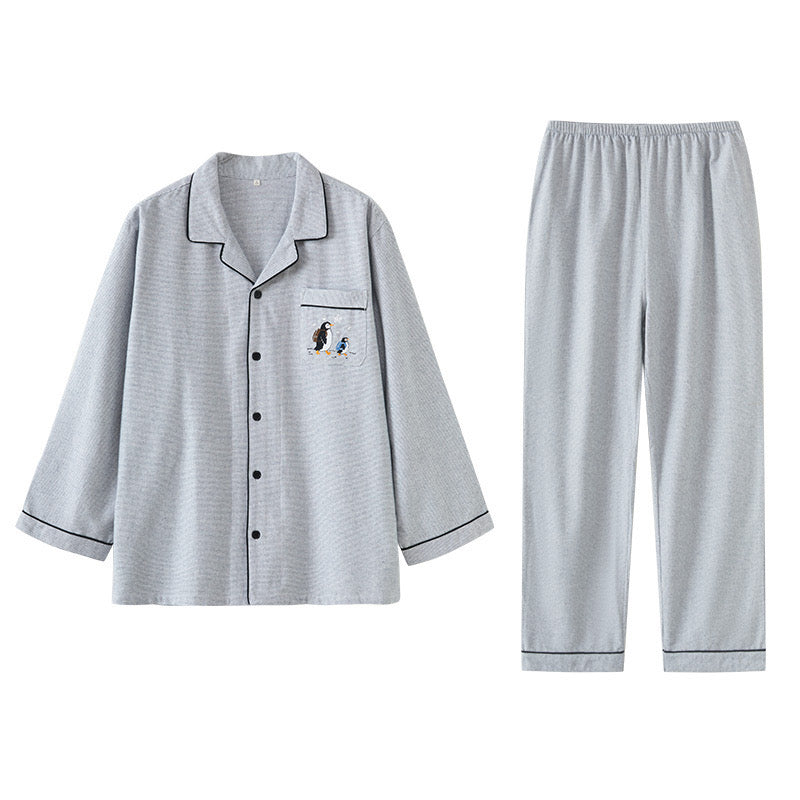 Couple Pajamas Set Winter Cotton | Cozy Penguin Embroidery Sleepwear