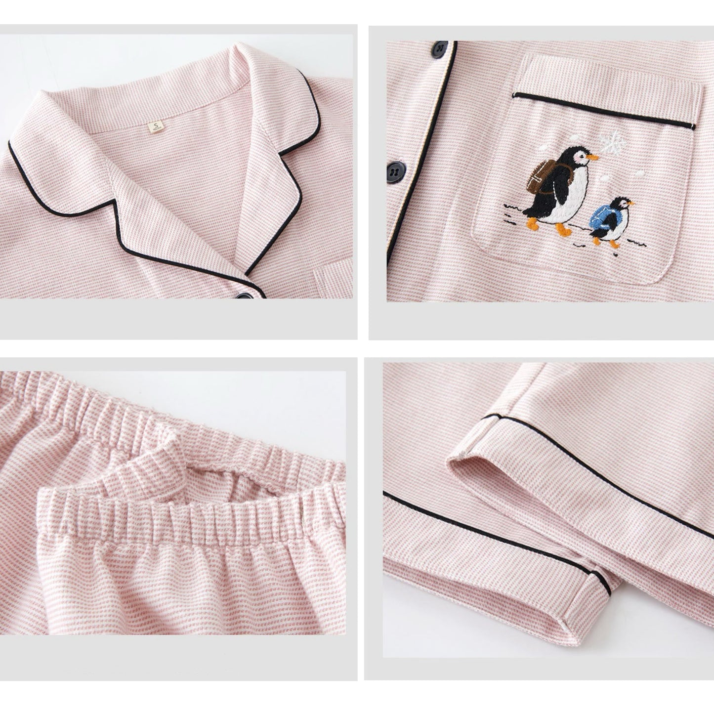 Couple Pajamas Set Winter Cotton | Cozy Penguin Embroidery Sleepwear