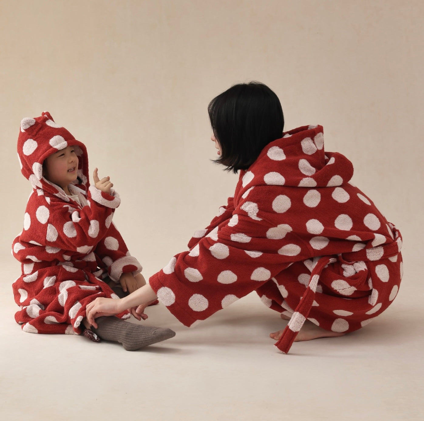 Matching Red Polka Dot Family Bathrobes – Soft Cotton Hooded Robe Set