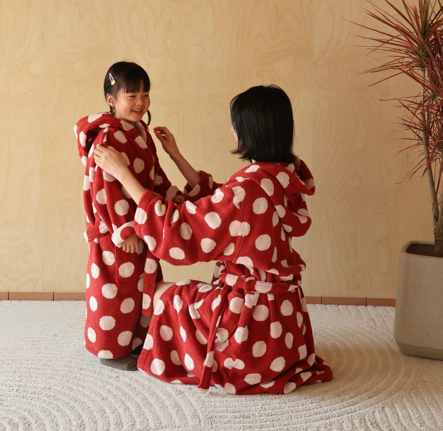 Matching Red Polka Dot Family Bathrobes – Soft Cotton Hooded Robe Set