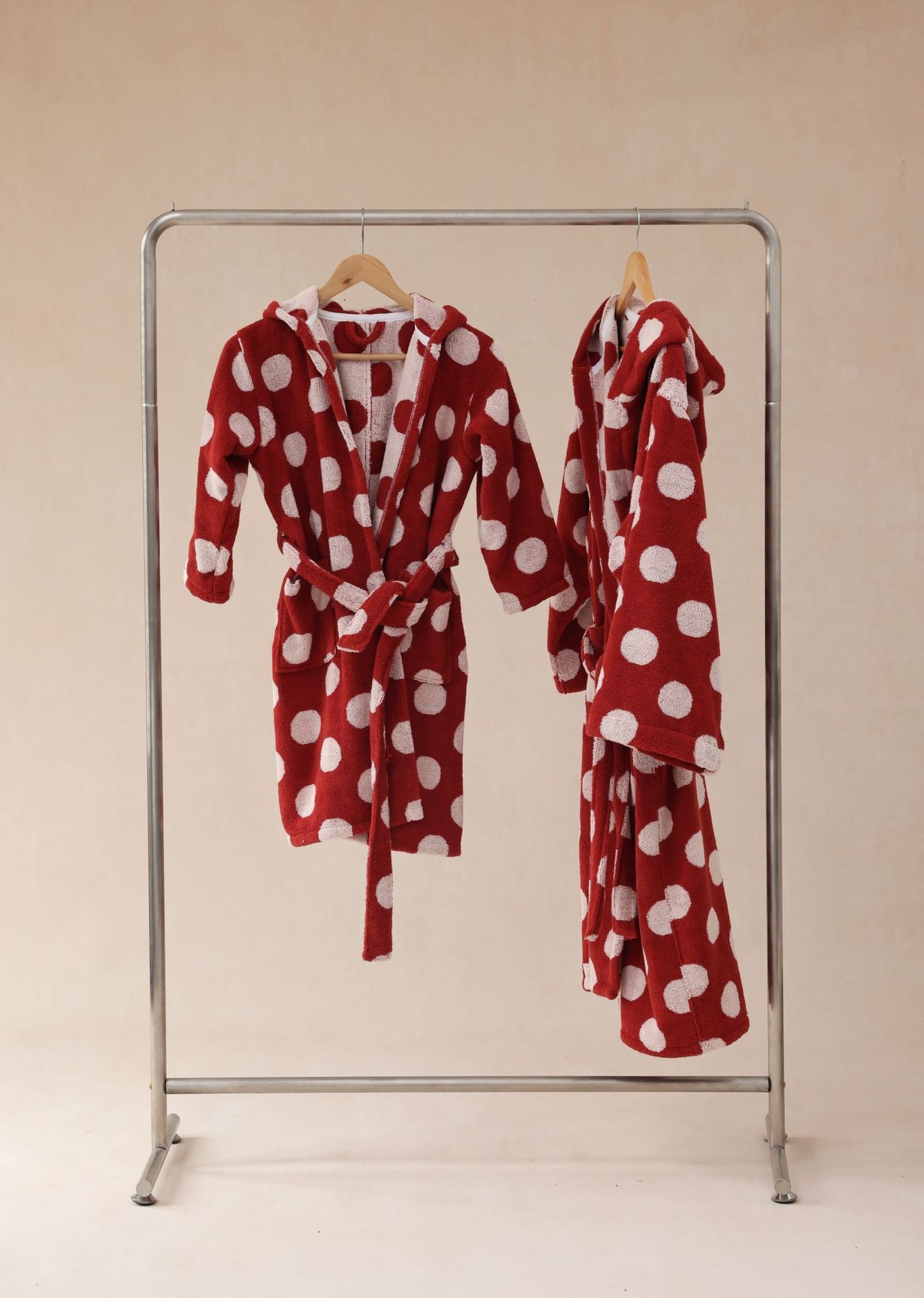 Matching Red Polka Dot Family Bathrobes – Soft Cotton Hooded Robe Set