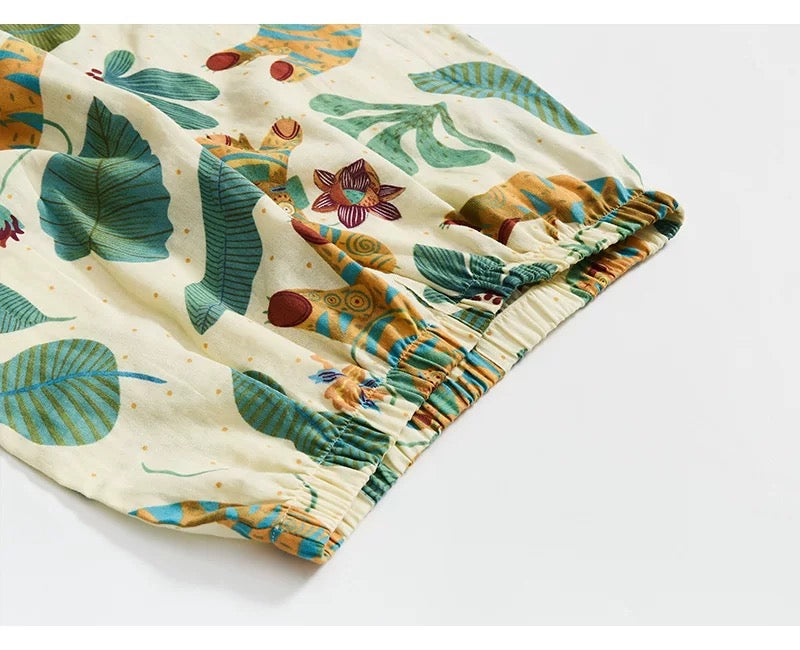 Forest Wilderness Print Pajama Set, 100% Cotton Sleepwear, Comfortable and Cozy Lounging
