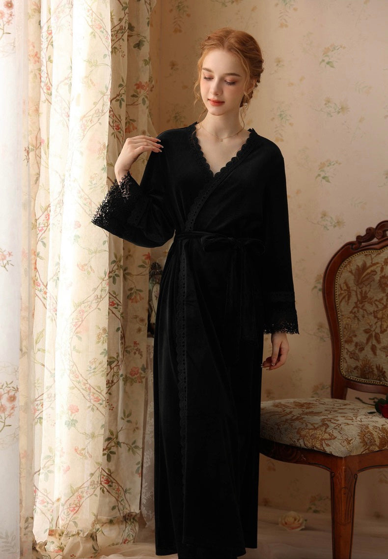 Elegant Black Velvet Kimono Robe - Luxurious Nightgown Robe for Spa, Pool, Yoga, and Meditation