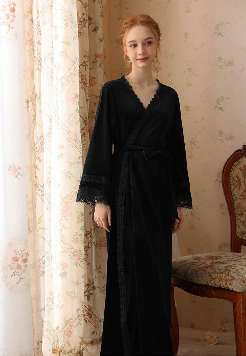Elegant Black Velvet Kimono Robe - Luxurious Nightgown Robe for Spa, Pool, Yoga, and Meditation
