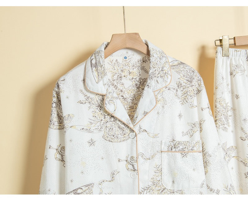Starry Night Women's Pajama Set: Cozy Beige Loungewear