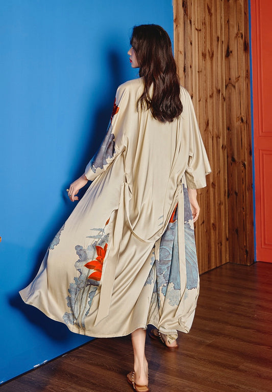 Beige Kimono, Long Robe for Summer Getaways, Unisex Style detail view 2 from Etcozy