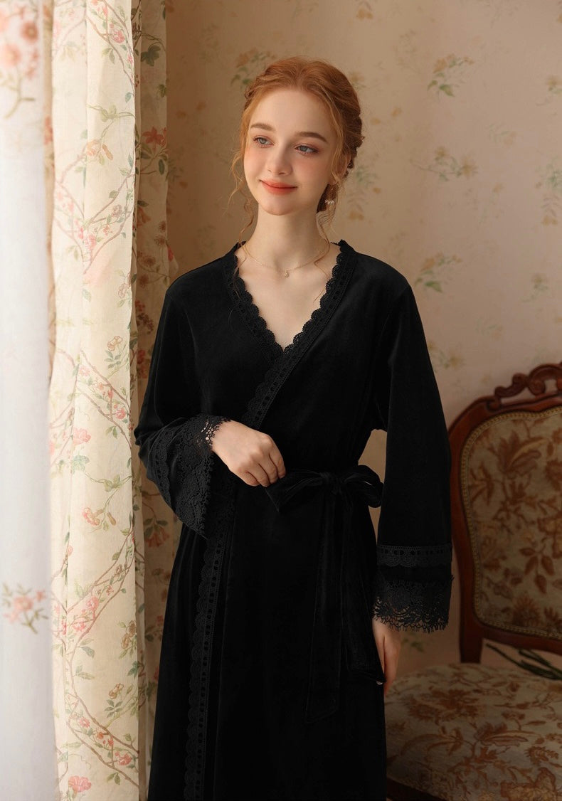 Elegant Black Velvet Kimono Robe - Luxurious Nightgown Robe for Spa, Pool, Yoga, and Meditation