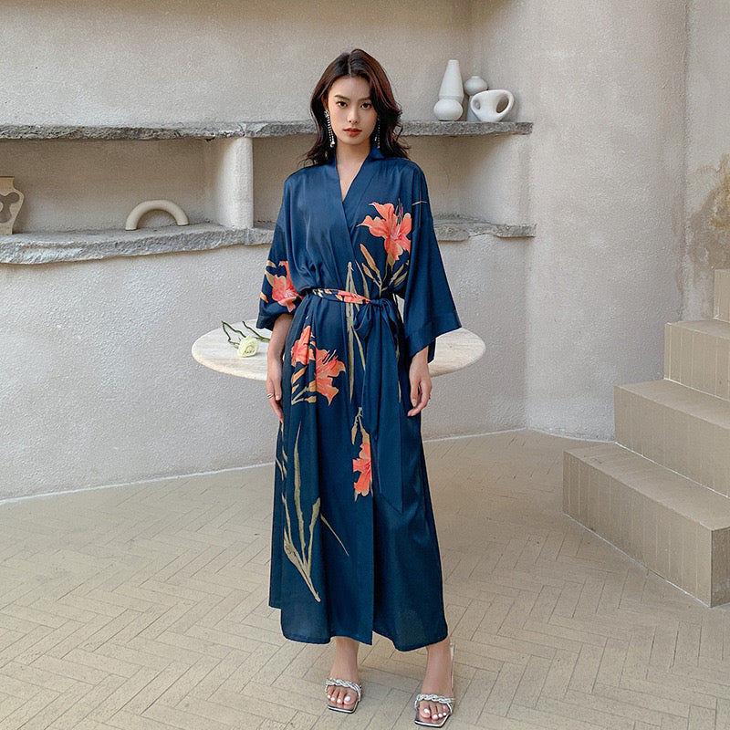 Long Floral Kimono: A Stylish Beach Kaftan for Boho Holidays, Ideal Summer Robe with a Touch of Luxury