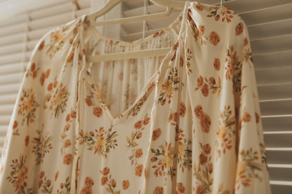 Fall color flora nightie, Fall loungewear, Soft and comfy Gown, Cottagecore dress, Cozy PJS, Unique gift