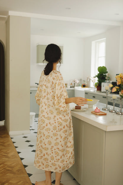 Fall color flora nightie, Fall loungewear, Soft and comfy Gown, Cottagecore dress, Cozy PJS, Unique gift