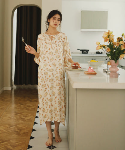 Fall color flora nightie, Fall loungewear, Soft and comfy Gown, Cottagecore dress, Cozy PJS, Unique gift