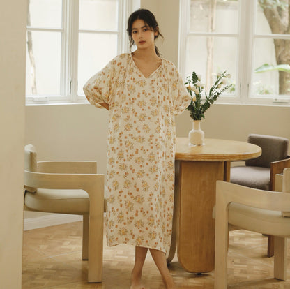 Fall color flora nightie, Fall loungewear, Soft and comfy Gown, Cottagecore dress, Cozy PJS, Unique gift