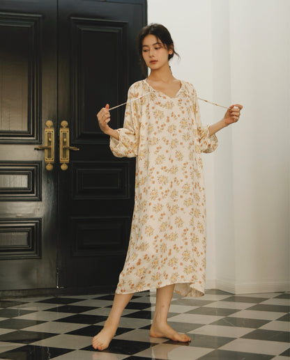 Fall color flora nightie, Fall loungewear, Soft and comfy Gown, Cottagecore dress, Cozy PJS, Unique gift