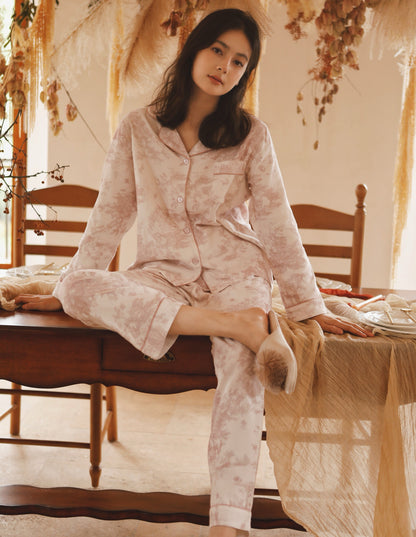 Vintage pink flora pajama set, Cotton Pyjamas Set, Comfy homewear, Soft sleepwear, Cozy loungewear