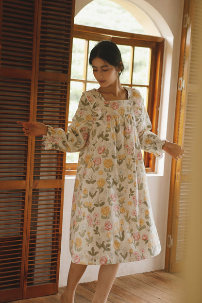 Cottagecore Elegance: Flannel Floral Nightgown, Vintage-inspired Cotton Dress, Cozy Gift for Her