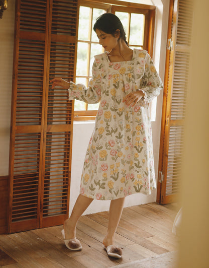 Cottagecore Elegance: Flannel Floral Nightgown, Vintage-inspired Cotton Dress, Cozy Gift for Her