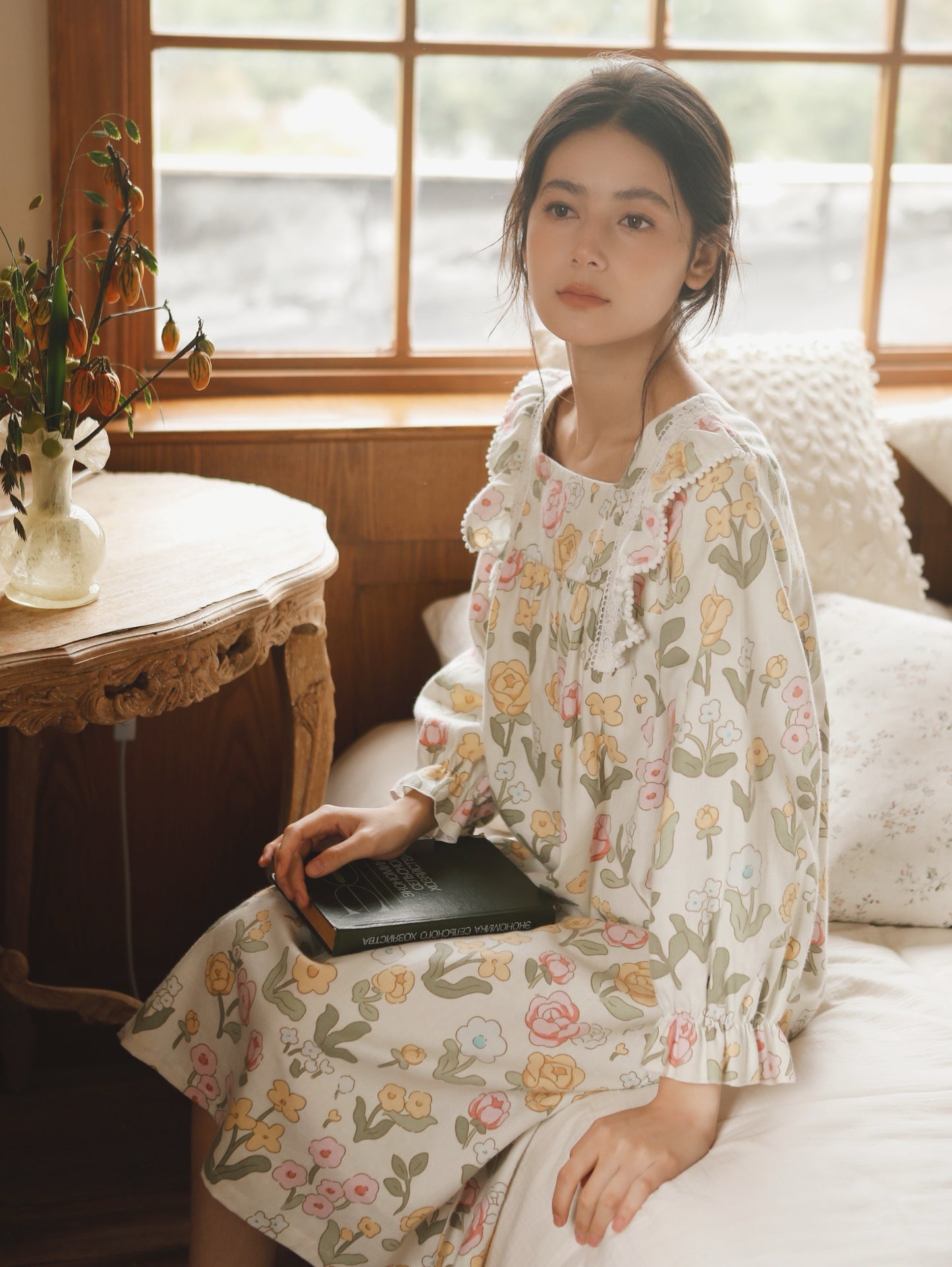 Cottagecore Elegance: Flannel Floral Nightgown, Vintage-inspired Cotton Dress, Cozy Gift for Her