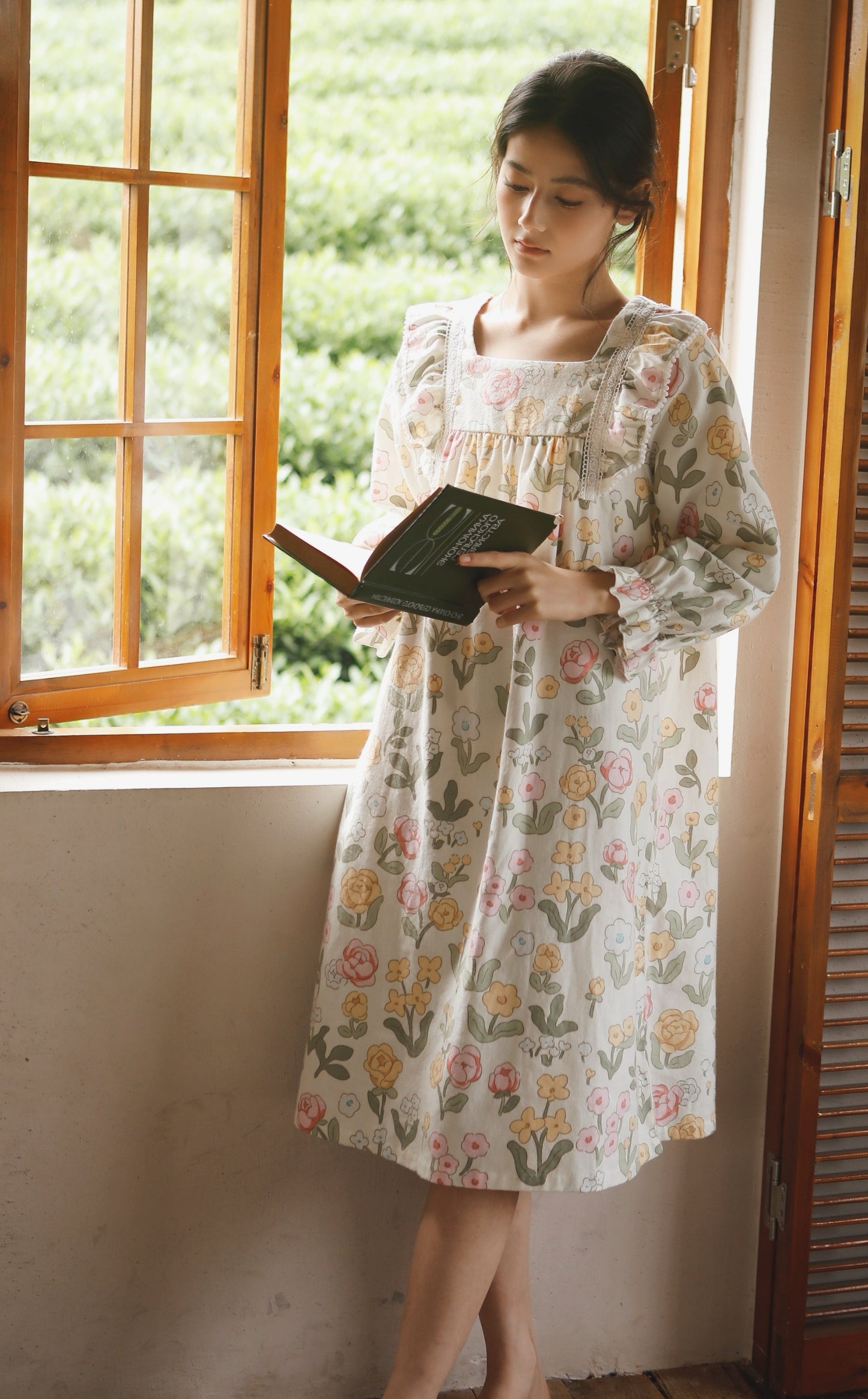 Cottagecore Elegance: Flannel Floral Nightgown, Vintage-inspired Cotton Dress, Cozy Gift for Her
