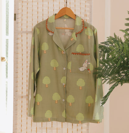 Mushroom print PJS set, Peter Rabbit women Pajama set, Pure cotton sleepwear, Spring loungewear