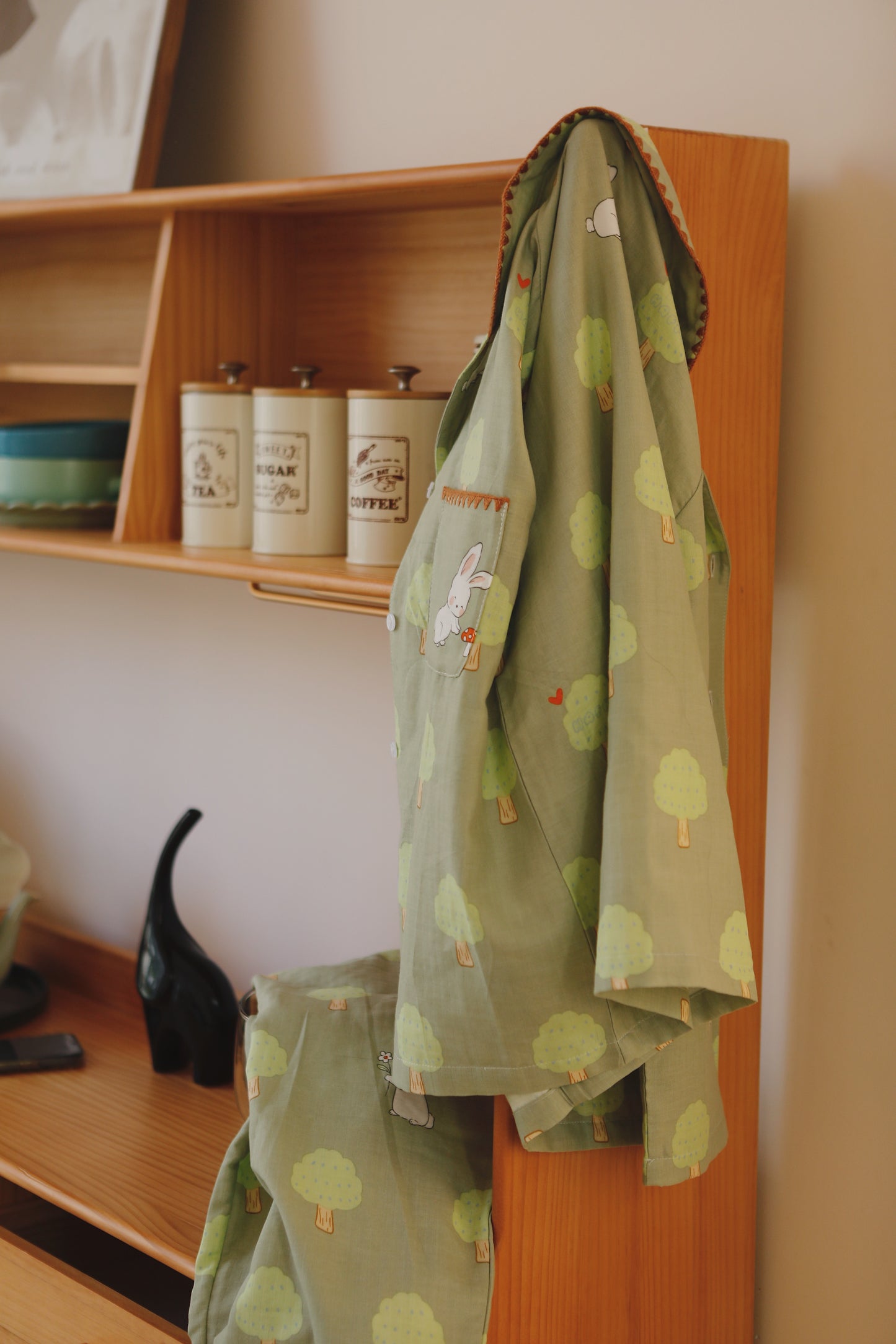 Mushroom print PJS set, Peter Rabbit women Pajama set, Pure cotton sleepwear, Spring loungewear