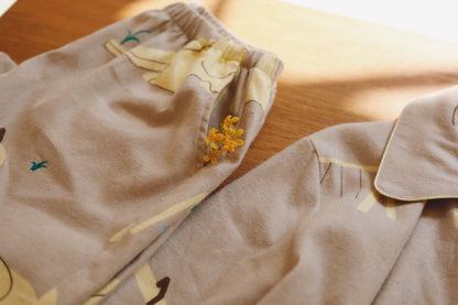 Embroidered Elephant Charm: Flannel Cotton Women's Pajama Set - Pure Cotton Homewear, Ideal Gift for Her