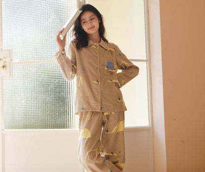 Embroidered Elephant Charm: Flannel Cotton Women's Pajama Set - Pure Cotton Homewear, Ideal Gift for Her